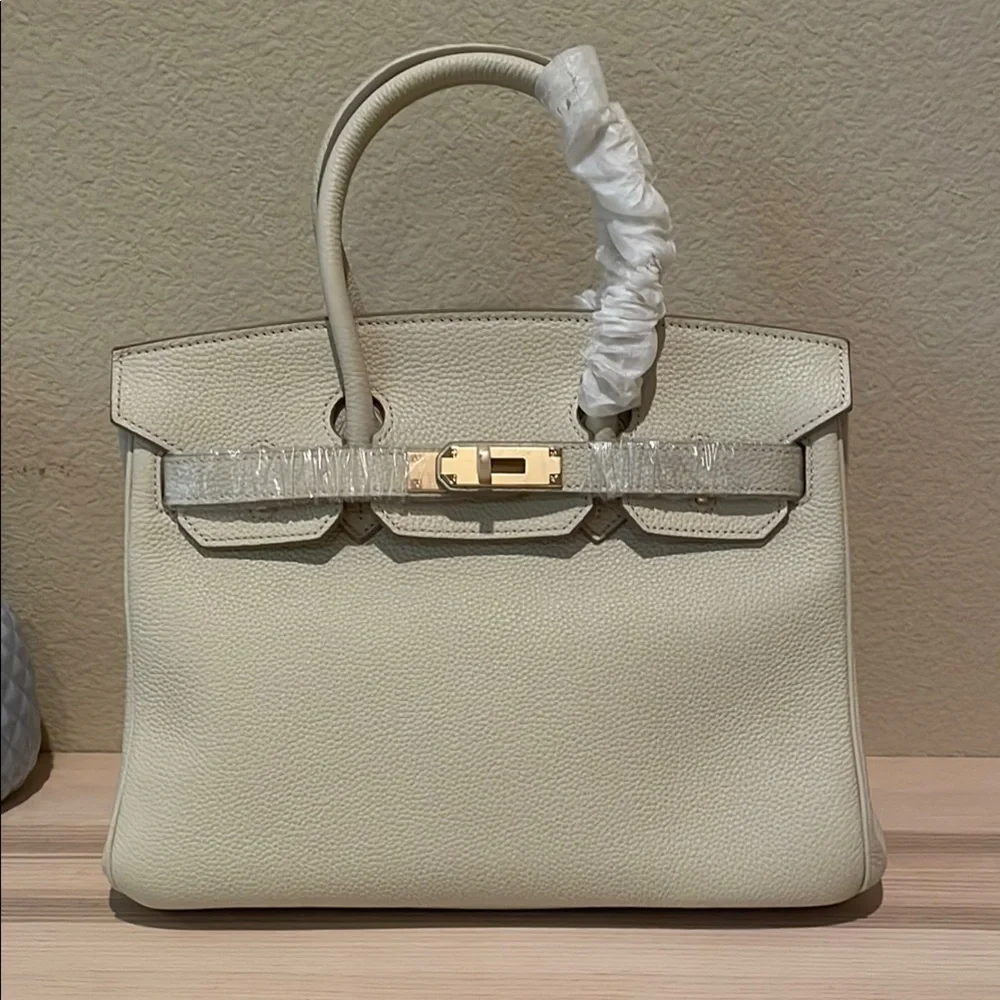 Top Handle Leather Satchel BK Cream White 30cm - Picture 1 of 9